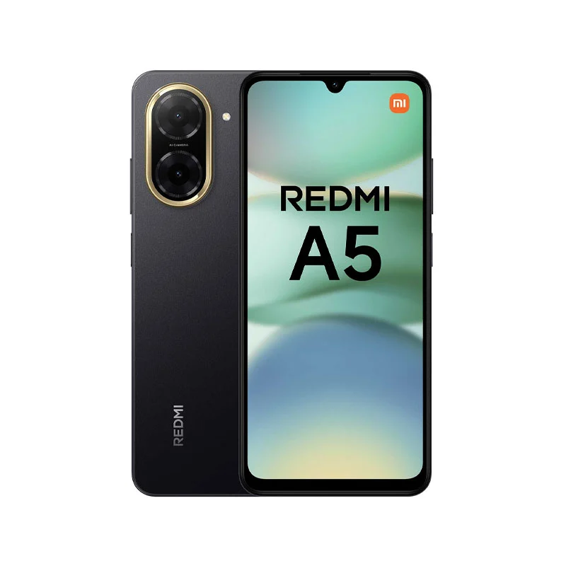 Redmi A5 smartphone with dual camera and 6.52-inch HD+ display in black color