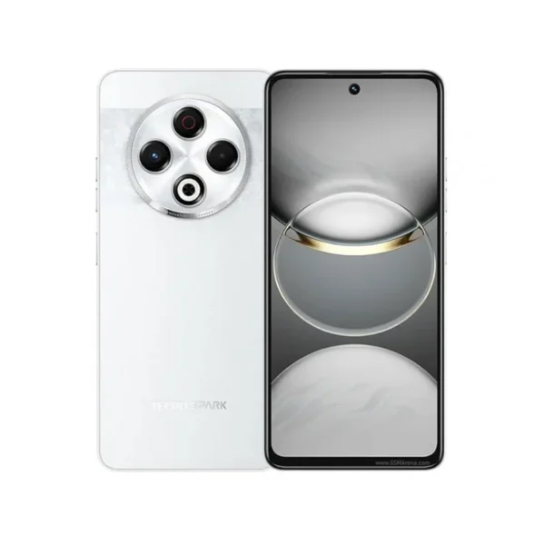 Tecno Spark 30 smartphone in Astral Ice color featuring a frosted design and circular rear camera module